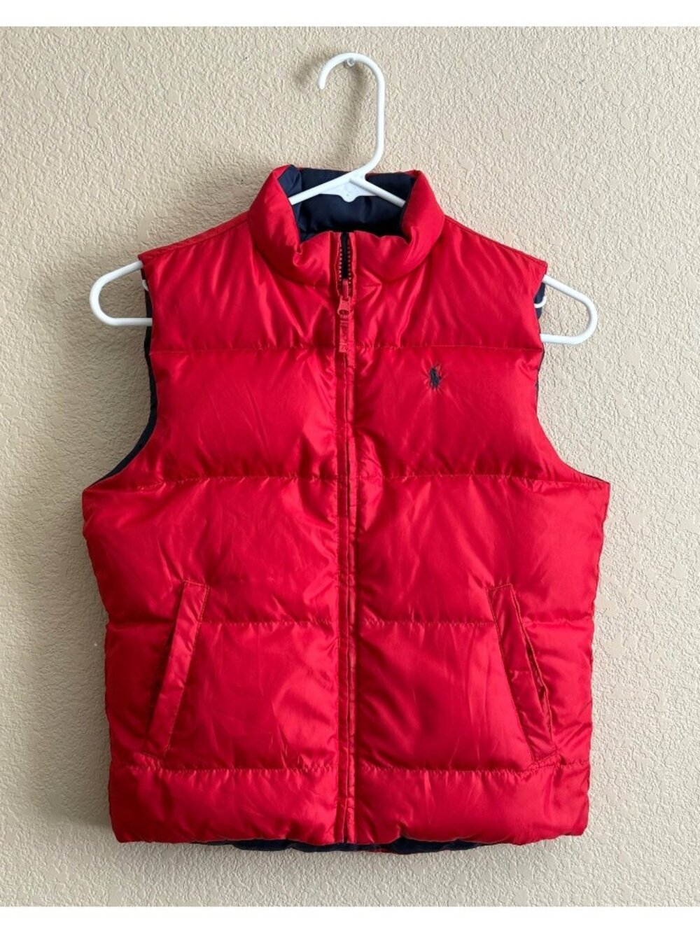 POLO Ralph Lauren Reversible Down Puffer Vest Boys Red Navy Blue Versatile